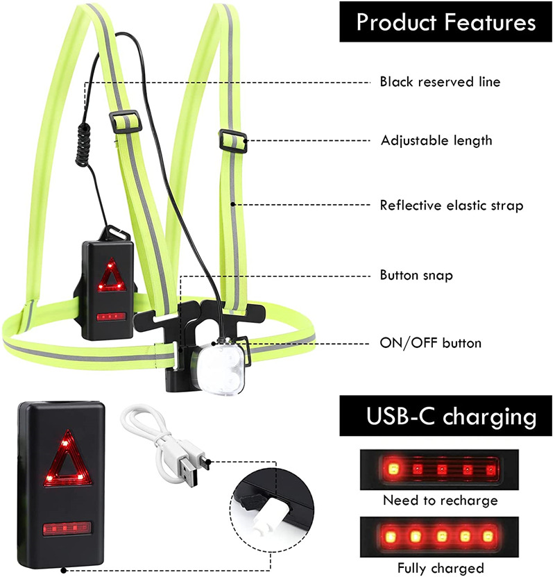 outdoor sports LED light running chest safety warning flashlight