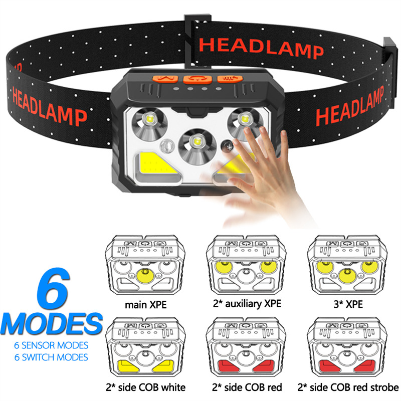 COB sensor head light rechargeable LED headlamp