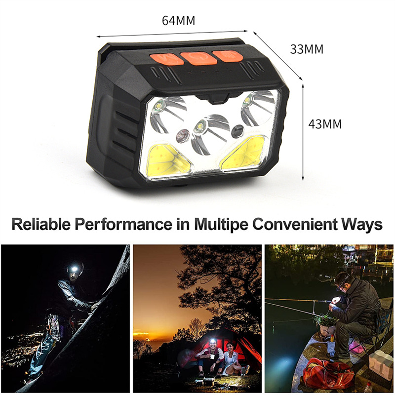 COB sensor head light rechargeable LED headlamp