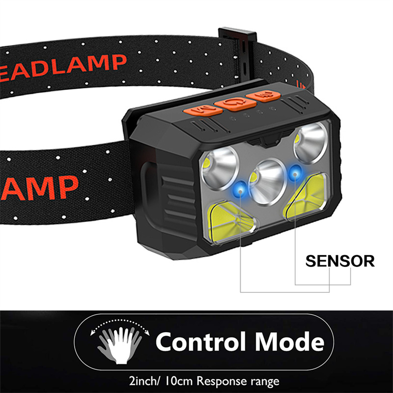 COB sensor head light rechargeable LED headlamp