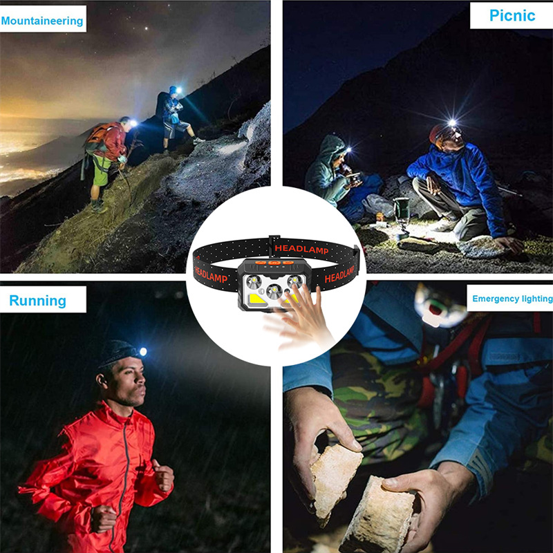 COB sensor head light rechargeable LED headlamp