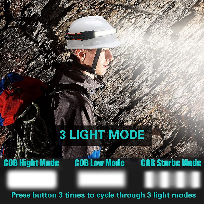 COB headlamp rechargeable LED head flashlight
