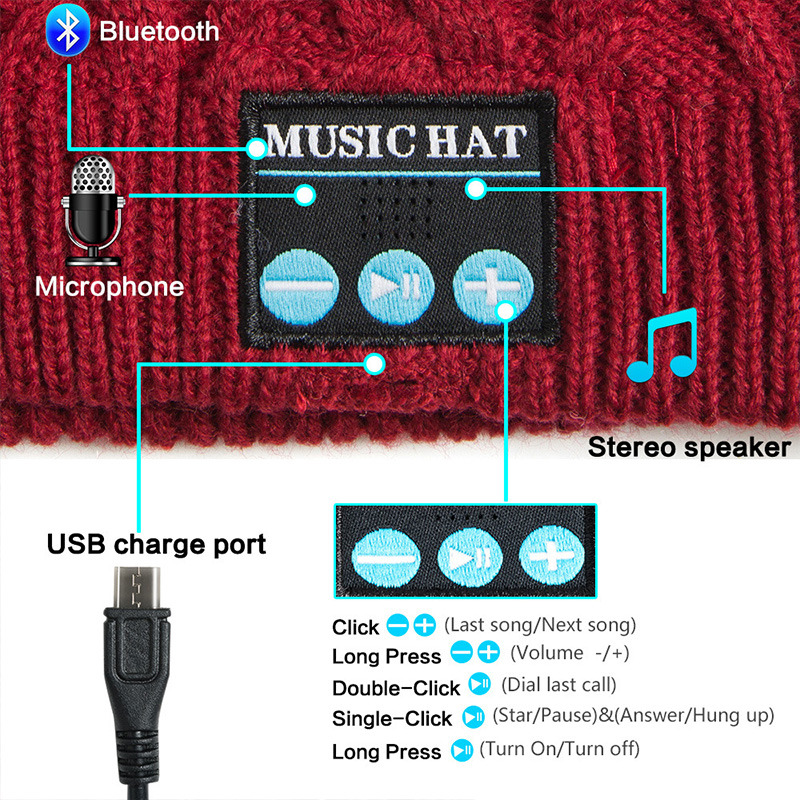 wireless headphone bluetooth music knitted hat earphone winter cap