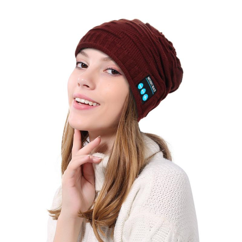 bluetooth music headset beanie built-in speaker micphone knitted hat