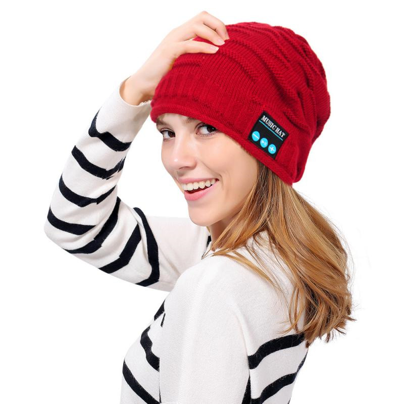 bluetooth music headset beanie built-in speaker micphone knitted hat
