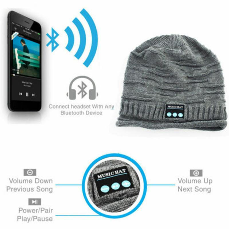 bluetooth music headset beanie built-in speaker micphone knitted hat