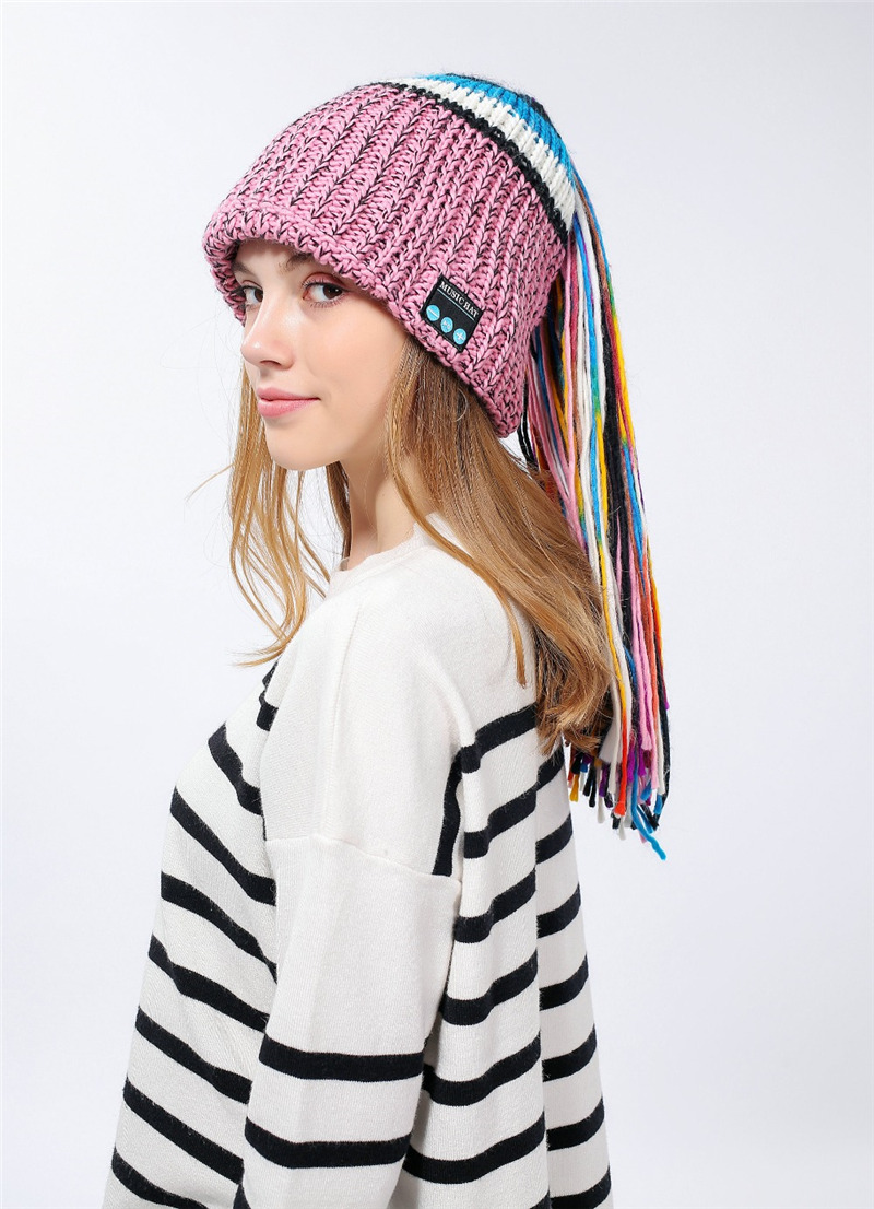 bluetooth music knitted hat wireless headset long braid beanie