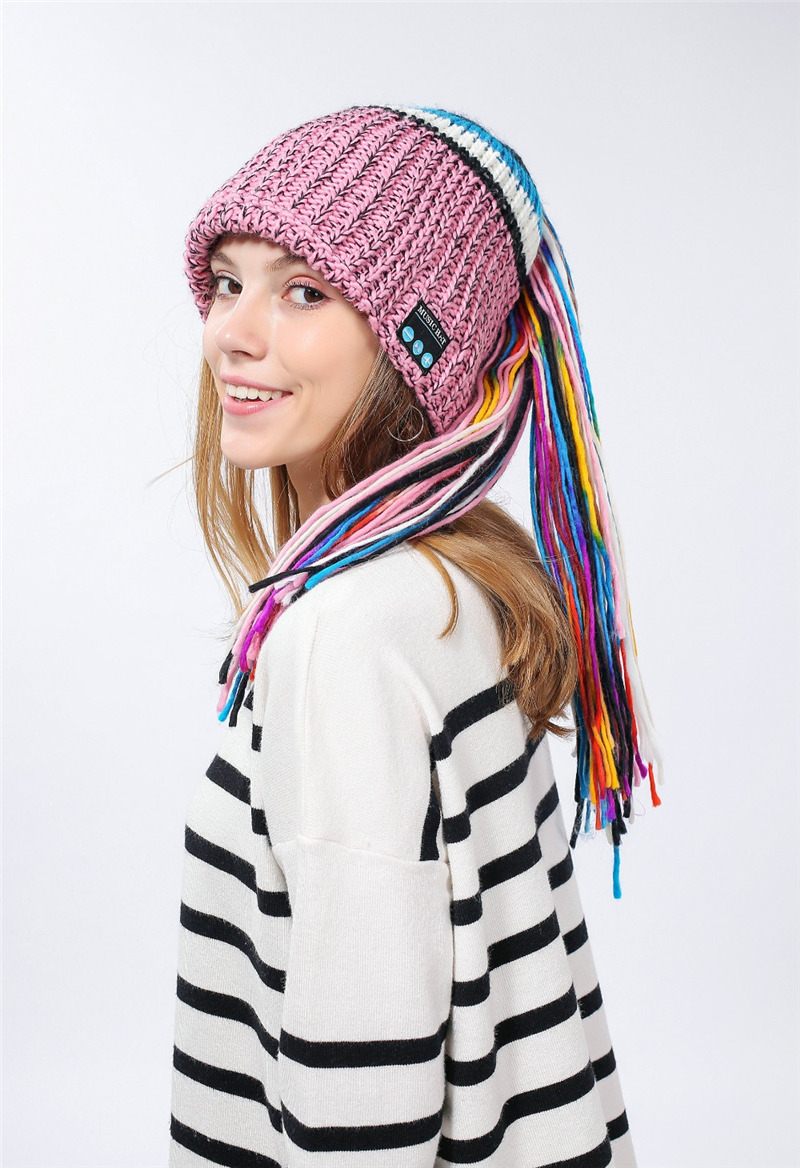 bluetooth music knitted hat wireless headset long braid beanie