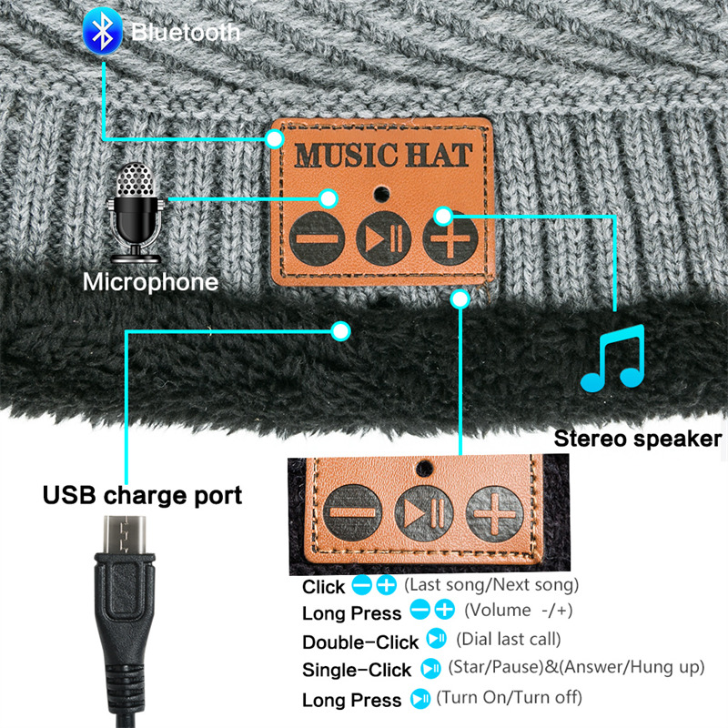 bluetooth music knitted hat warm beanie with headset