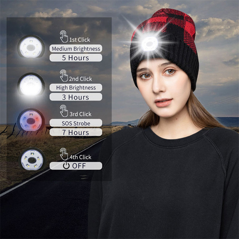 LED lighting hat winter warm beanie headlight