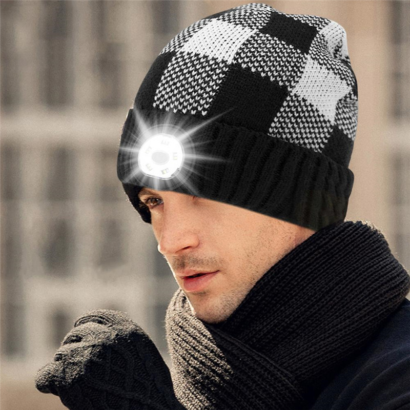 LED lighting hat winter warm beanie headlight