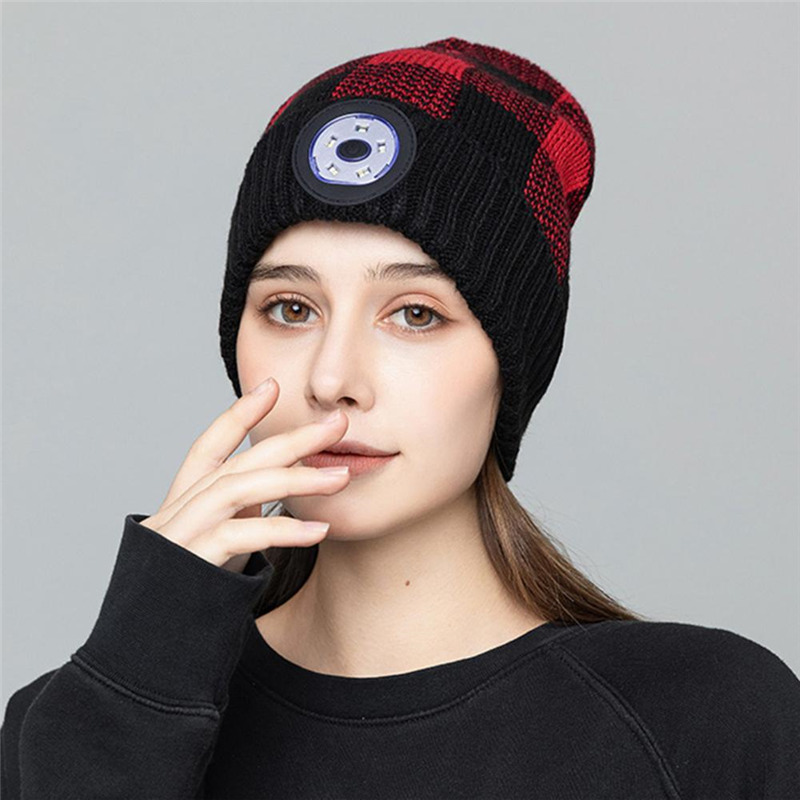 LED lighting hat winter warm beanie headlight