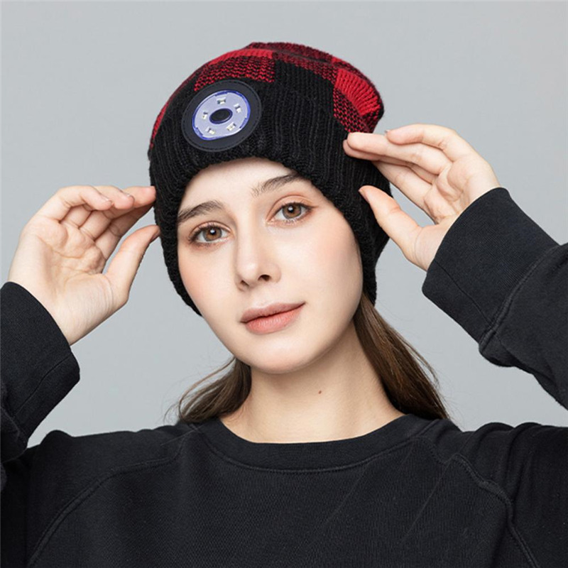 LED lighting hat winter warm beanie headlight