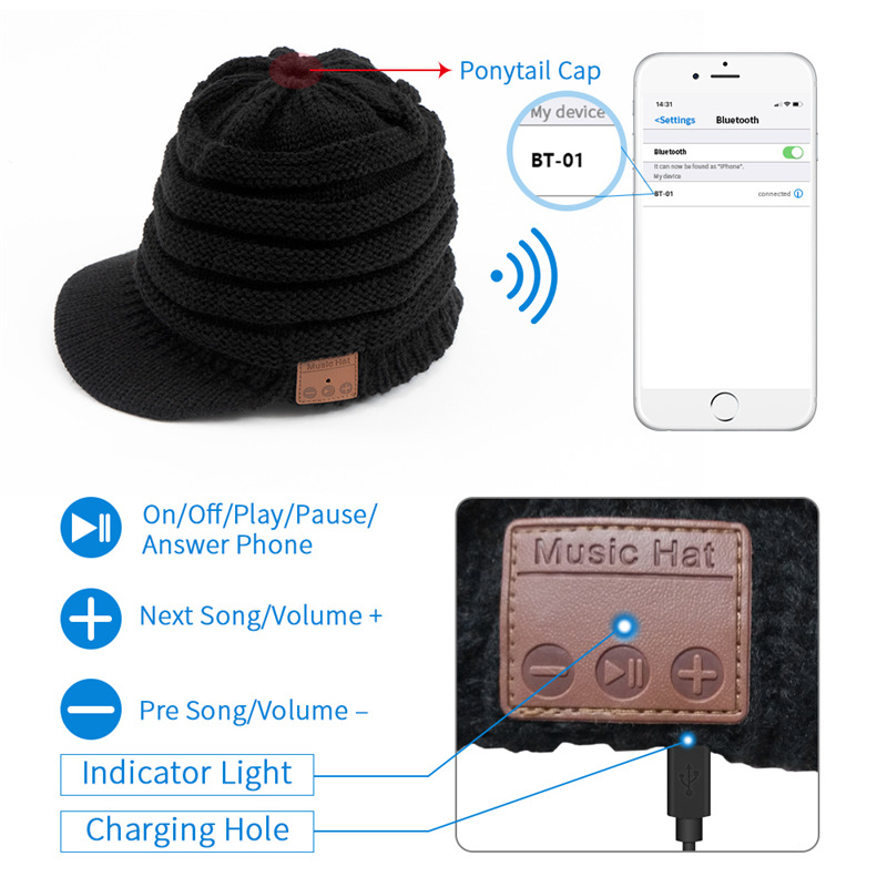 bluetooth music peaked cap knitted hat wireless headphone beaine