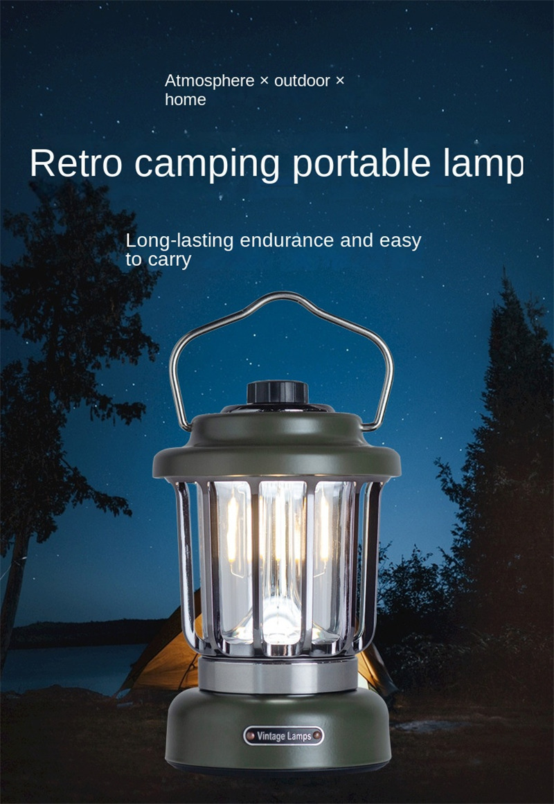 outdoor retro camping light rechargeable LED hanging lamp