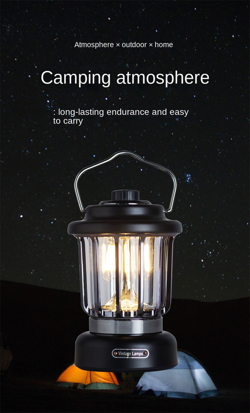 outdoor retro camping light rechargeable LED hanging lamp