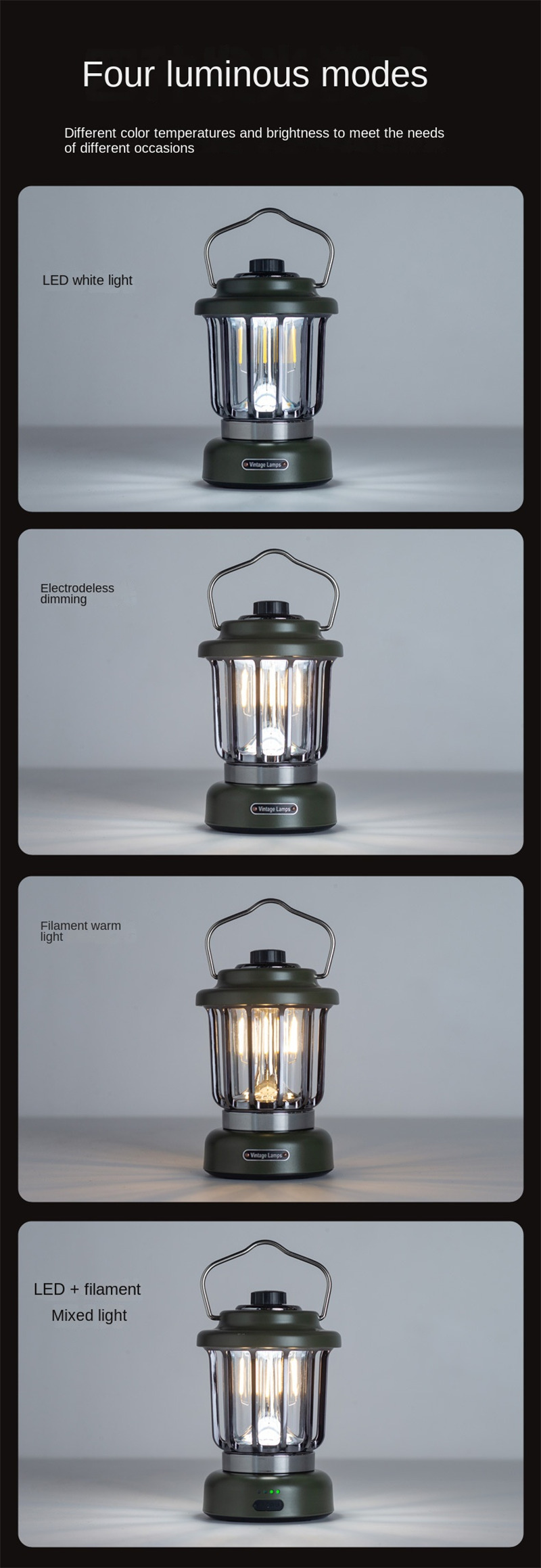 outdoor retro camping light rechargeable LED hanging lamp