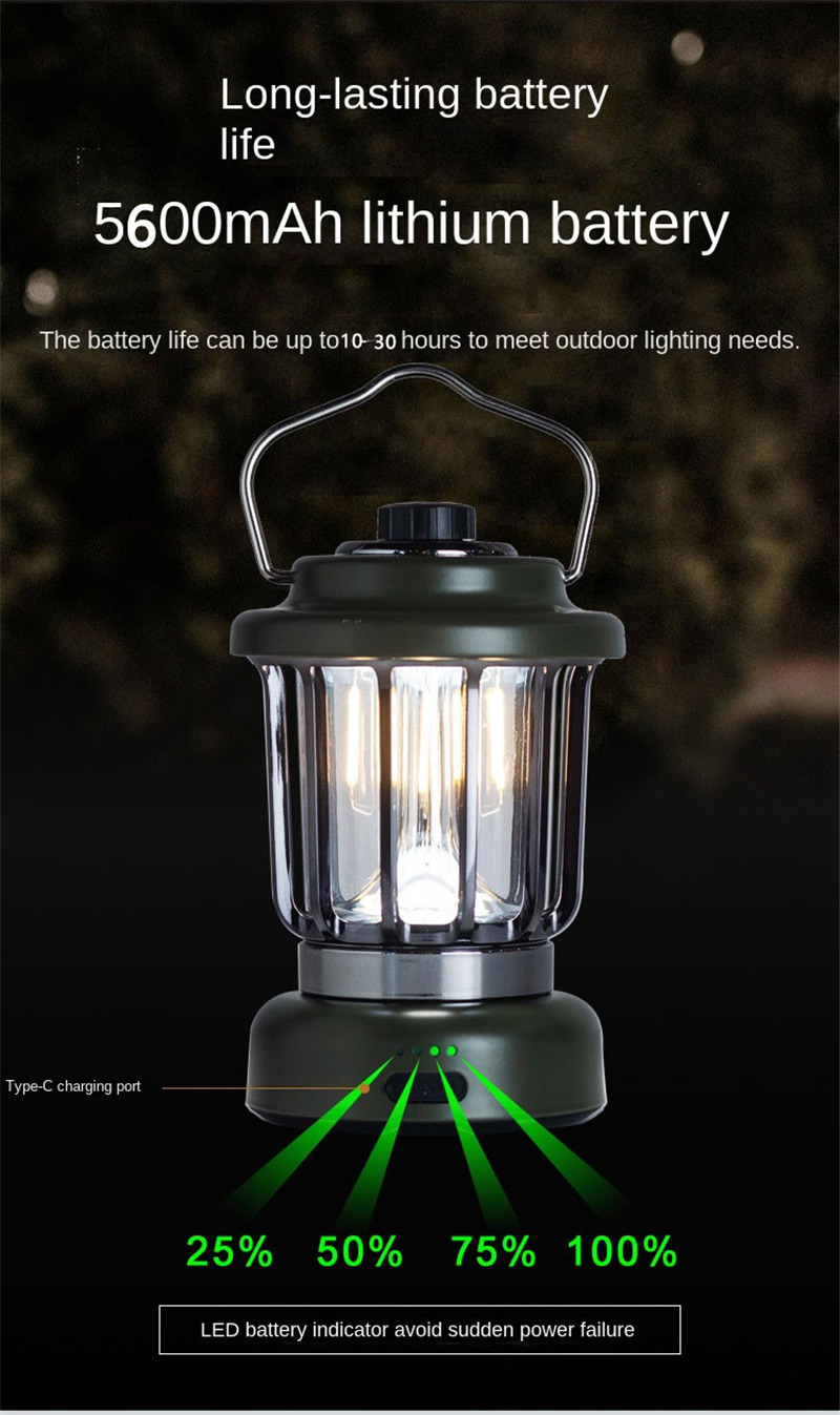outdoor retro camping light rechargeable LED hanging lamp