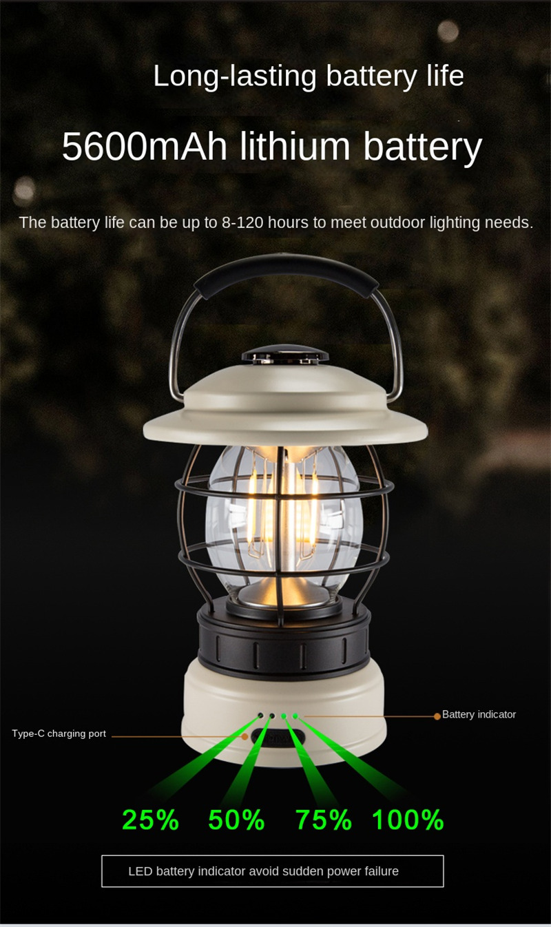 outdoor retro camping light rechargeable LED portable lamp