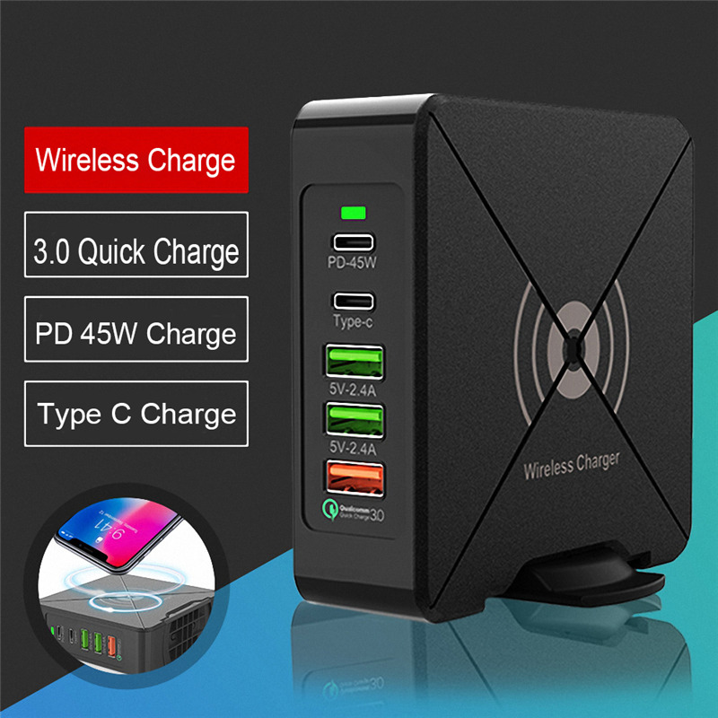 75W quick charger dock PD type C USB wireless charge station