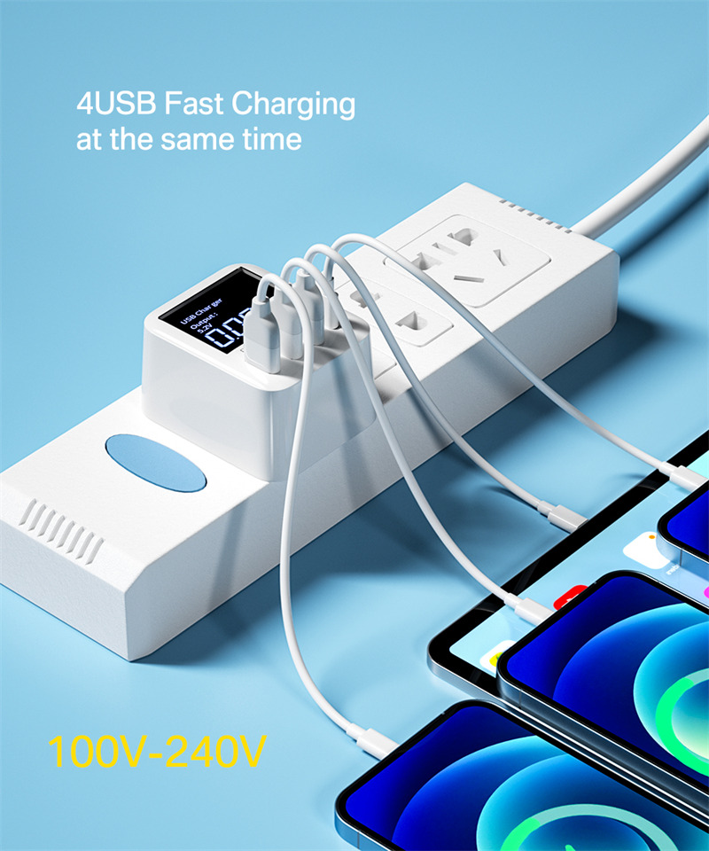 40W LCD Display Fast Charging Type C PD USB Charger 4ports For iPhone Samsung