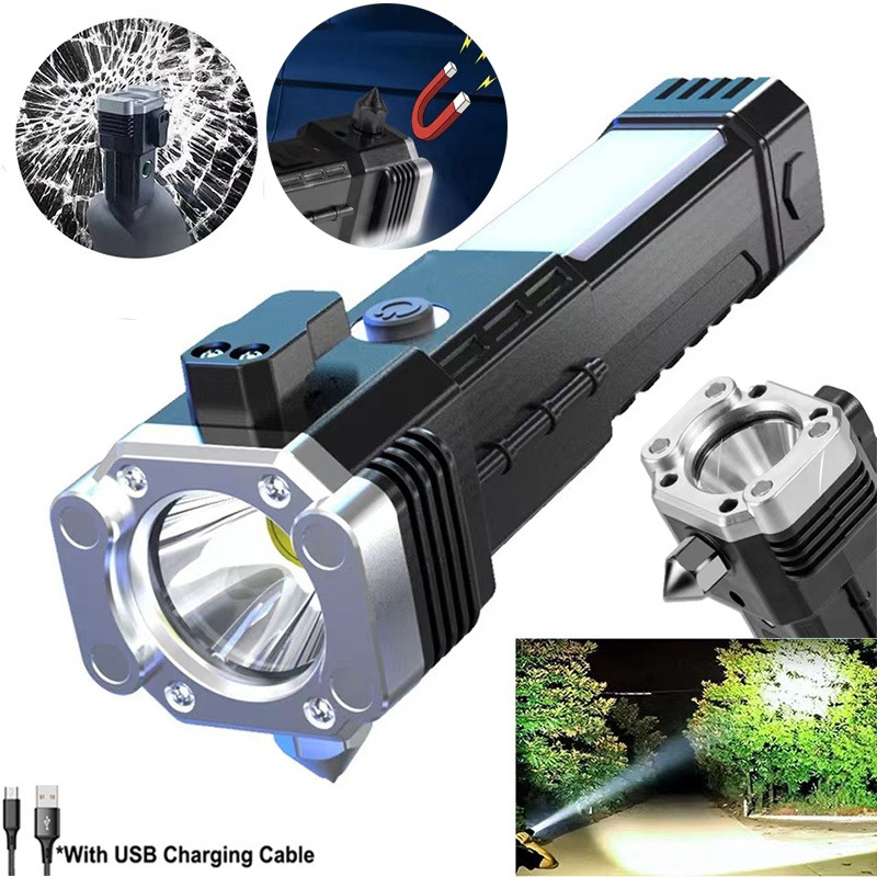 multifunctional flashlight safety hammer strong magnet torch