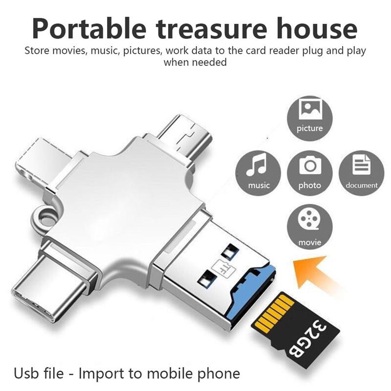 4 in 1 mobile usb otg adapter typec card reader for iphone android