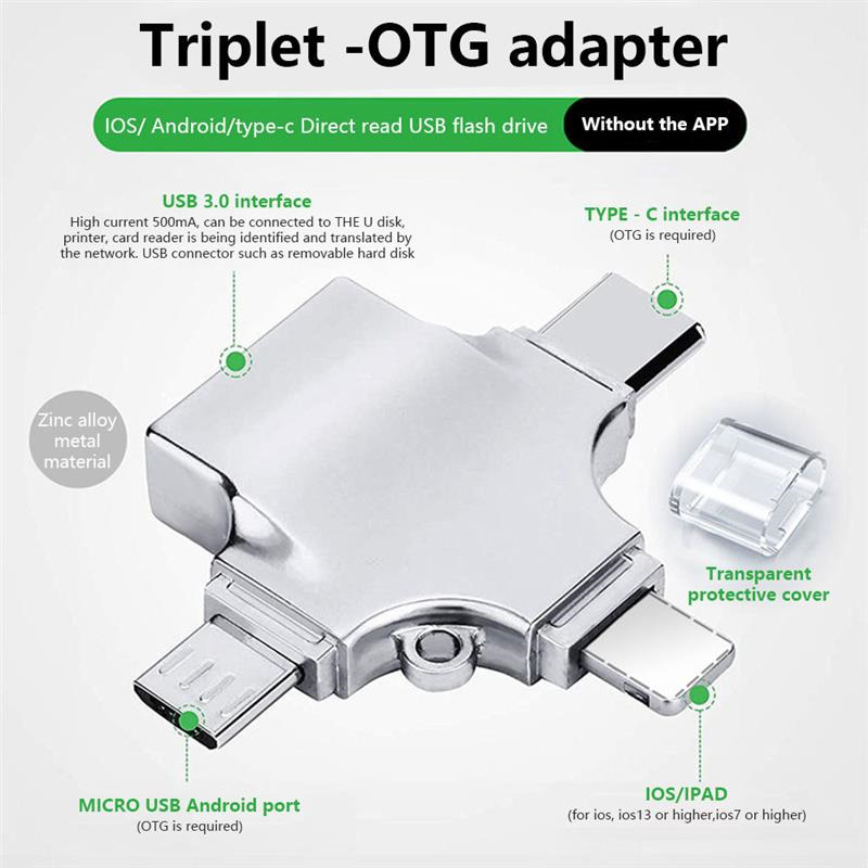 4 in 1 mobile usb otg adapter typec card reader for iphone android