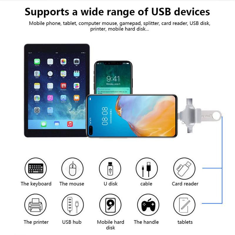 4 in 1 mobile usb otg adapter typec card reader for iphone android