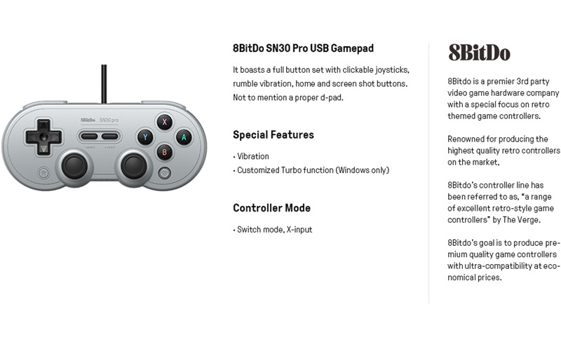 8BitDo SN30 Pro Wired USB gamepad for NS Switch Windows