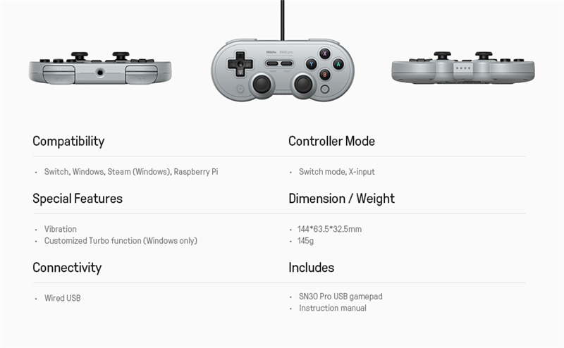 8BitDo SN30 Pro Wired USB gamepad for NS Switch Windows