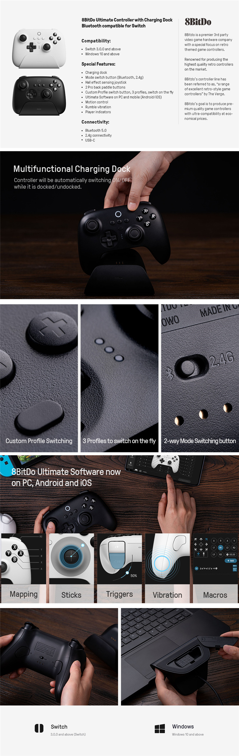 8bitdo ultimate bluetooth controller switch pc steam