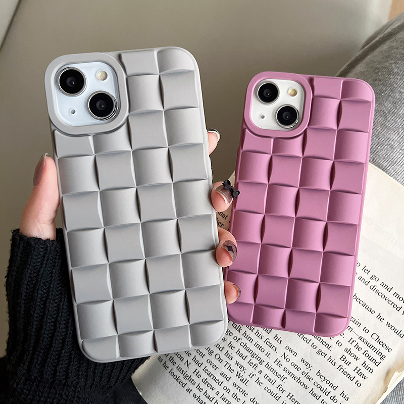 3D cube weave soft silicone phone case for iphone 14 pro plus max