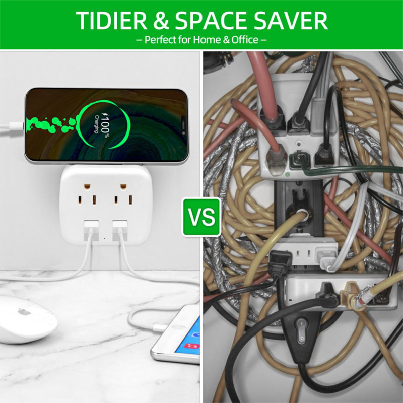 US standard plug 4 In 1 socket converter with 2 usb charging port