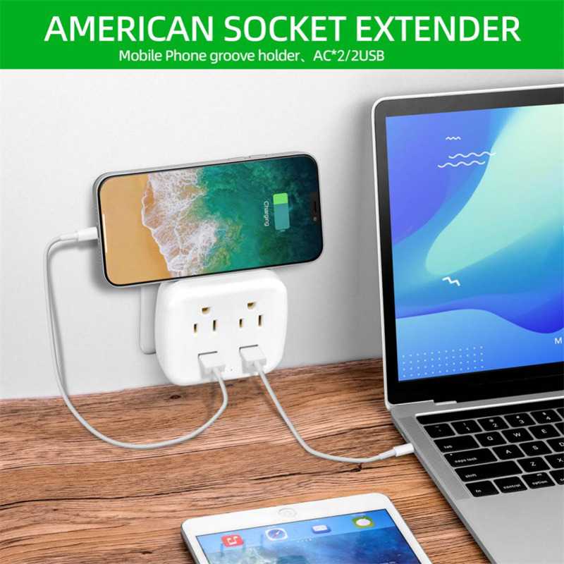 US standard plug 4 In 1 socket converter with 2 usb charging port