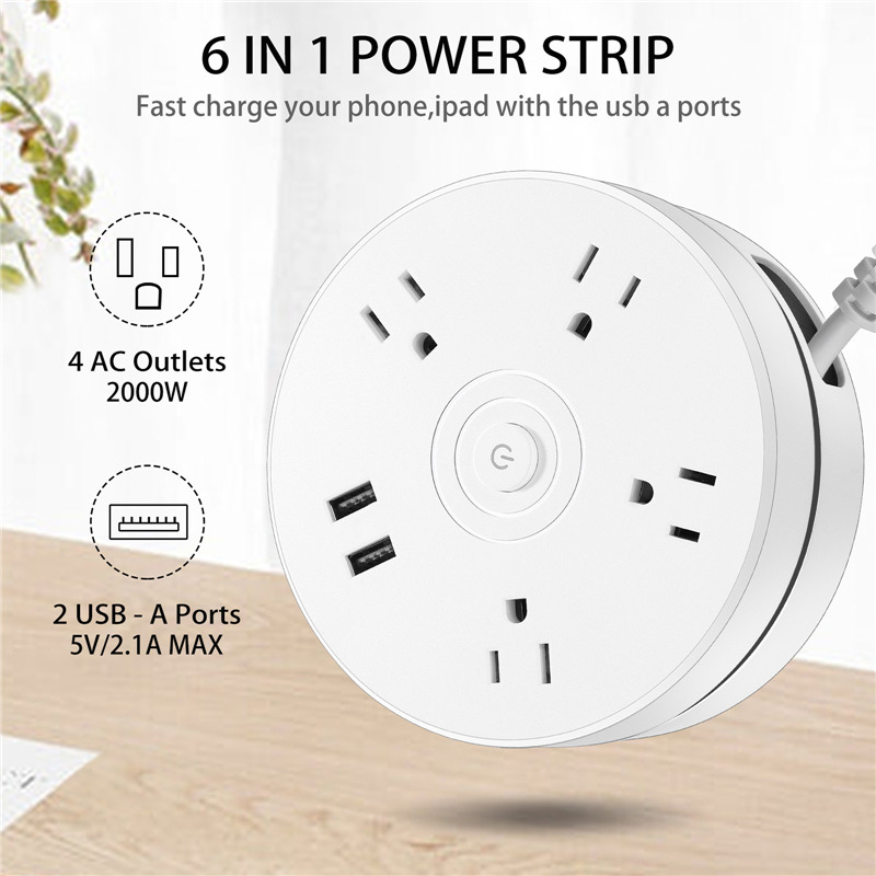 6 in 1 power strip 4 outlet us plug 2 smart usb port wall charger