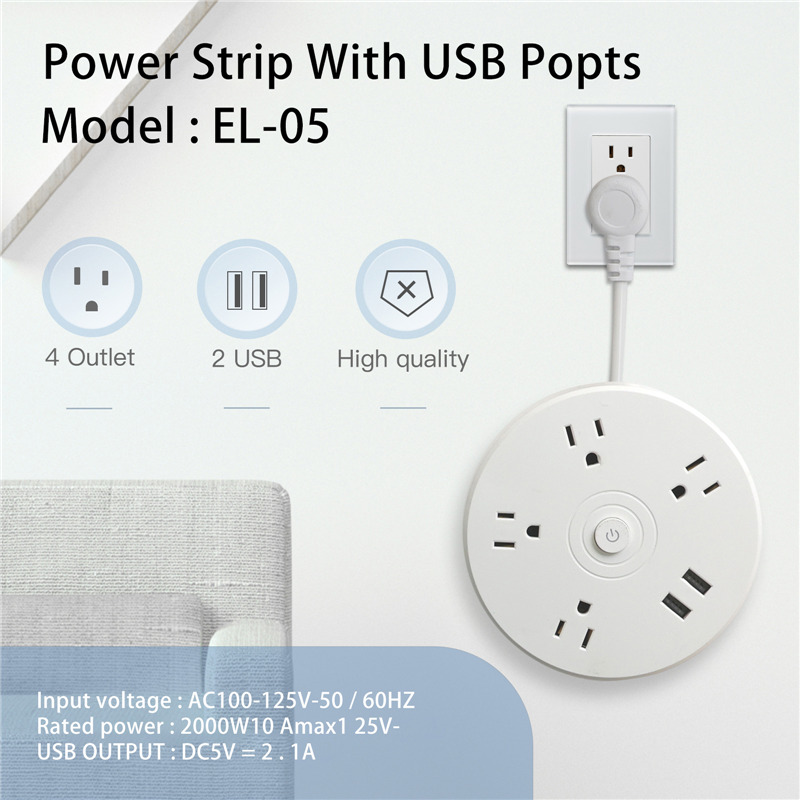 6 in 1 power strip 4 outlet us plug 2 smart usb port wall charger