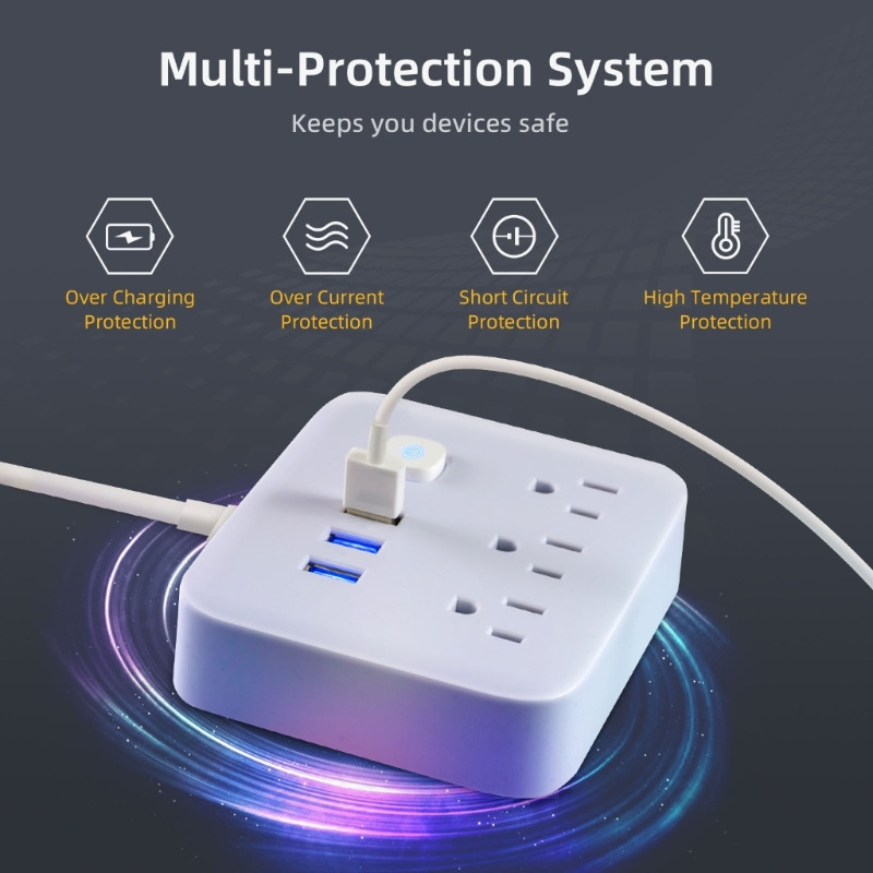 6 in 1 usb power strip 3 ac outlets & 3 usb ports