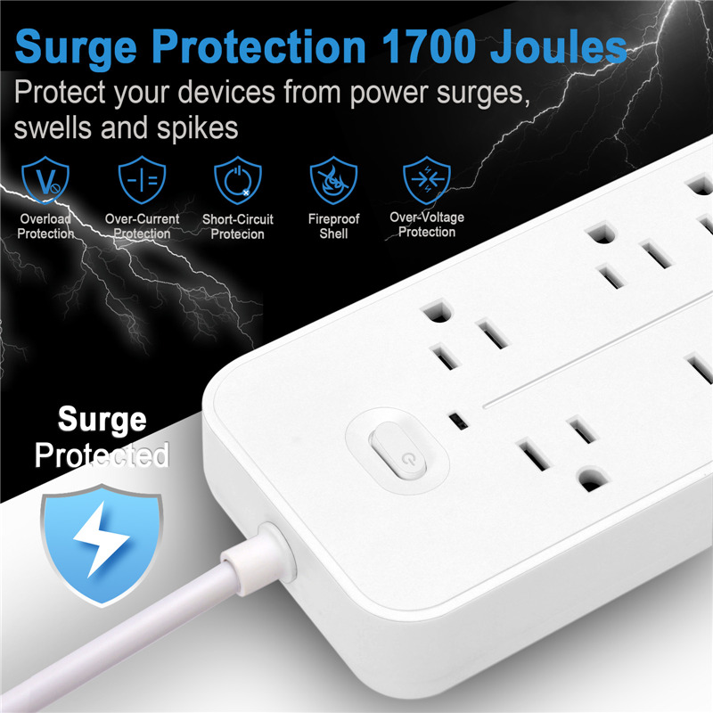 10 in 1 usb power strip 6 ac outlets 3 usb 1 type c ports