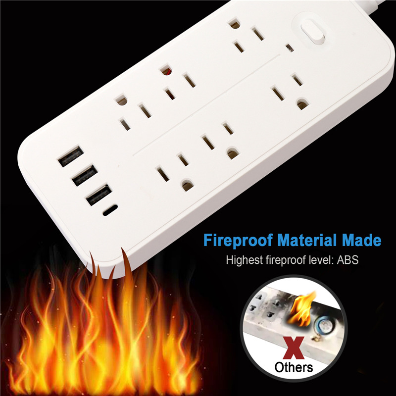 10 in 1 usb power strip 6 ac outlets 3 usb 1 type c ports