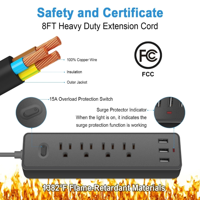 7 in 1 usb power strip 4 ac outlets 3 usb ports