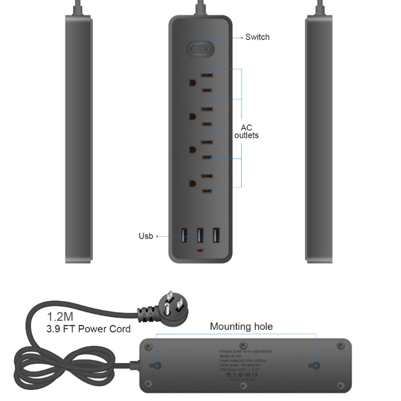 7 in 1 usb power strip 4 ac outlets 3 usb ports