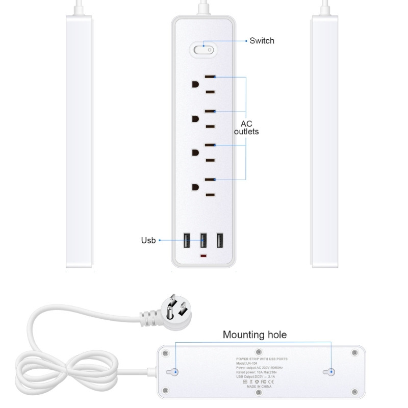 7 in 1 usb power strip 4 ac outlets 3 usb ports