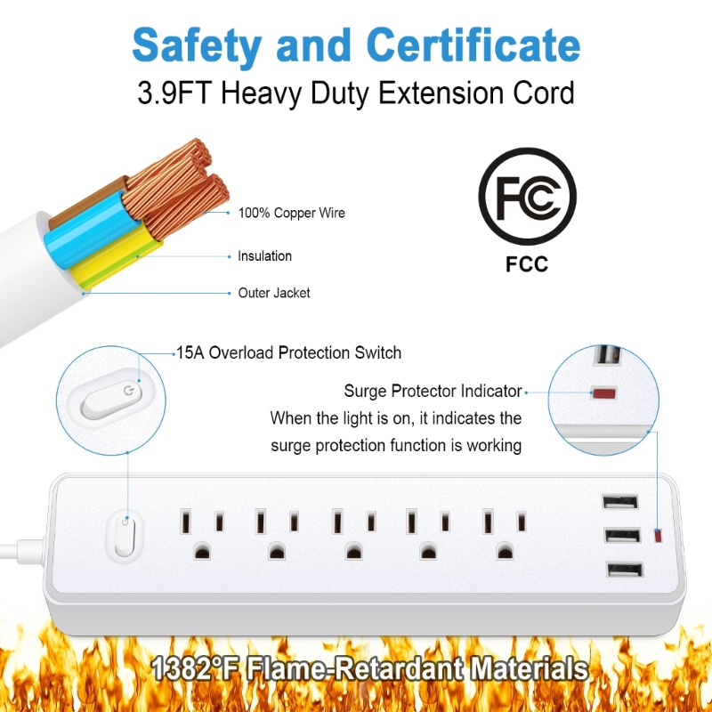 8 in 1 usb power strip 5 ac outlets 3 usb ports