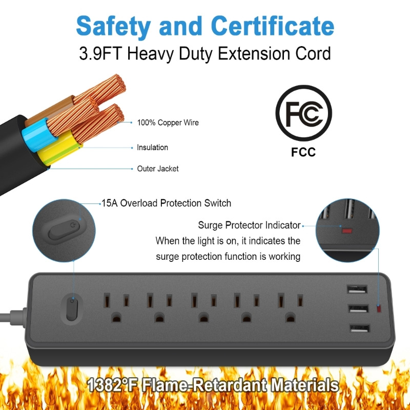 8 in 1 usb power strip 5 ac outlets 3 usb ports