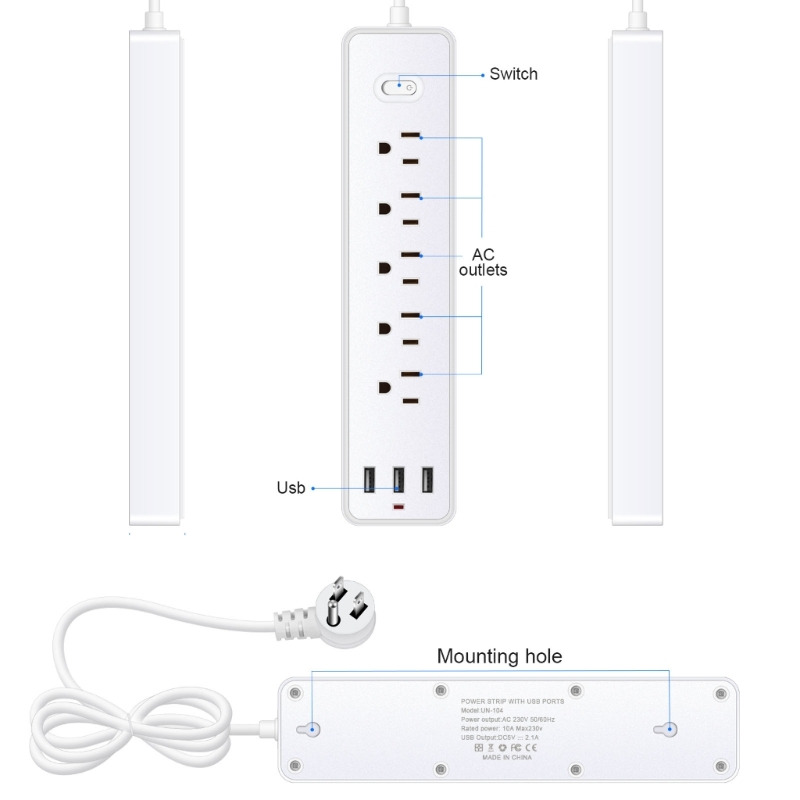 8 in 1 usb power strip 5 ac outlets 3 usb ports