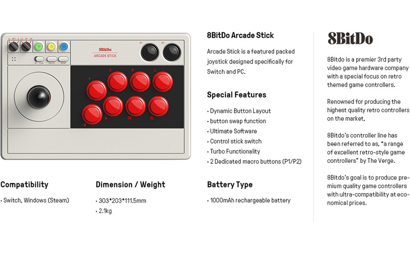 8bitdo arcade stick wireless gamepad for nintendo switch windows