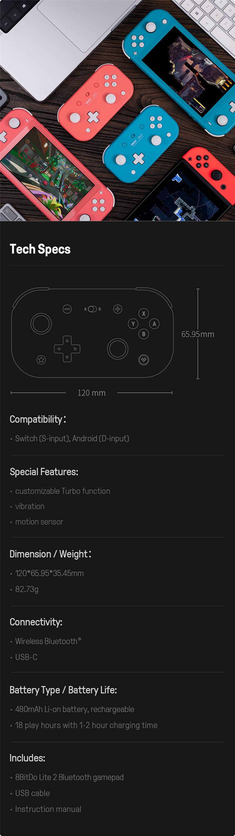 8BitDo lite 2 bluetooth gamepad for nintendo switch android