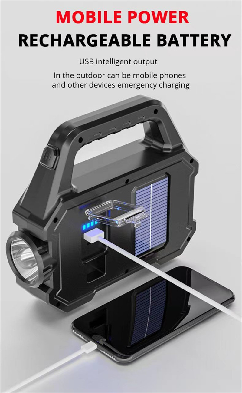 Solar USB rechargeable COB/LED portable flashlight