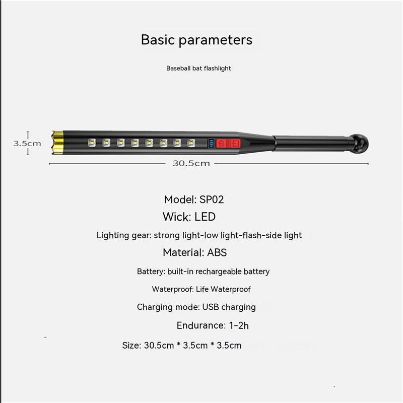 baseball bat outdoor rechargeable led flashlight